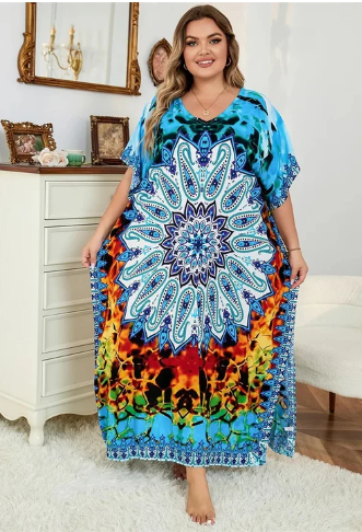 Aria multicolored loose boho v-neck dress