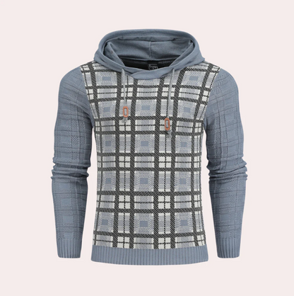 Emre - checked men's sweater with adjustable hood