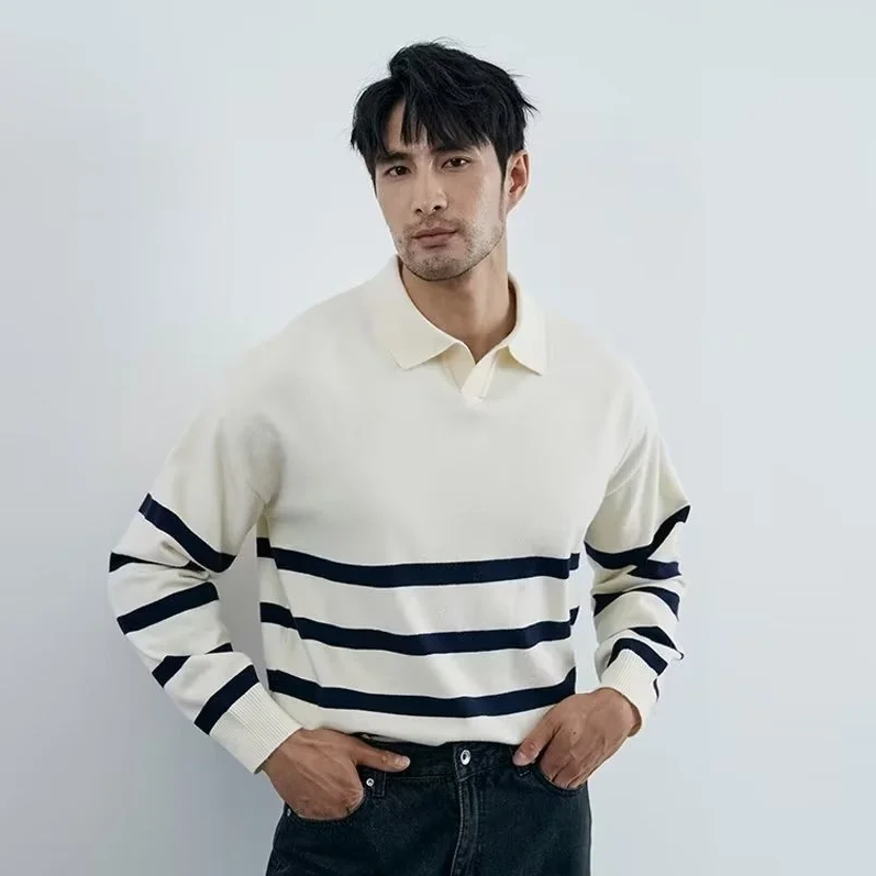 Ezekiel - striped knitted sweater with collar for men