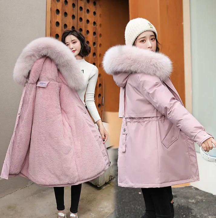 Alaisa - fashion long parka jacket with fur collar 2024