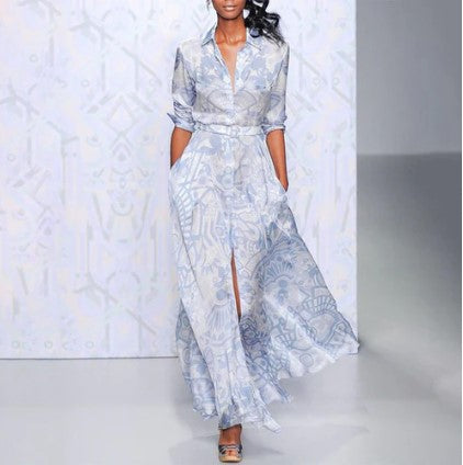 Mia – elegant maxi dress with blue print