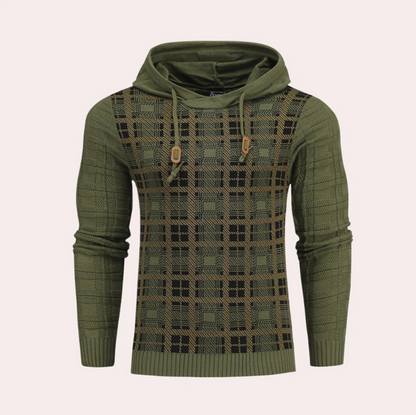 Emre - checked men's sweater with adjustable hood