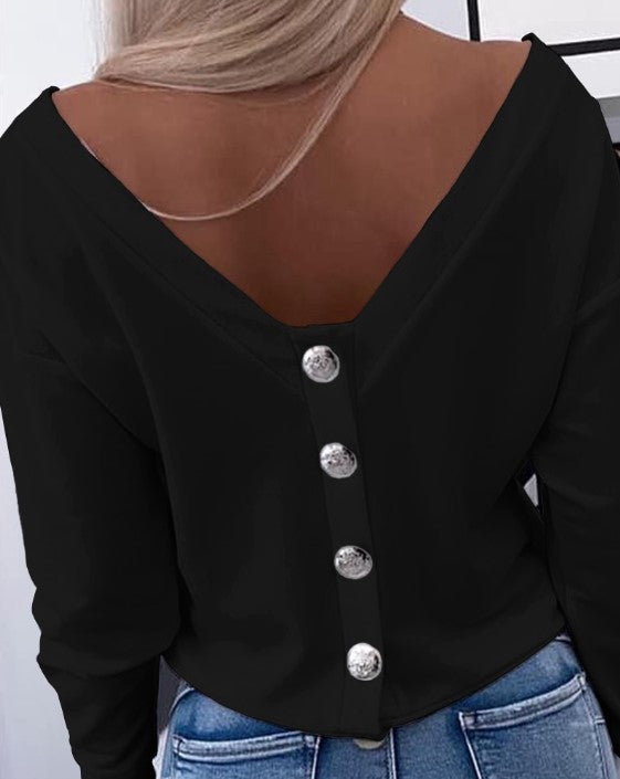 Harper long sleeve backless button down top