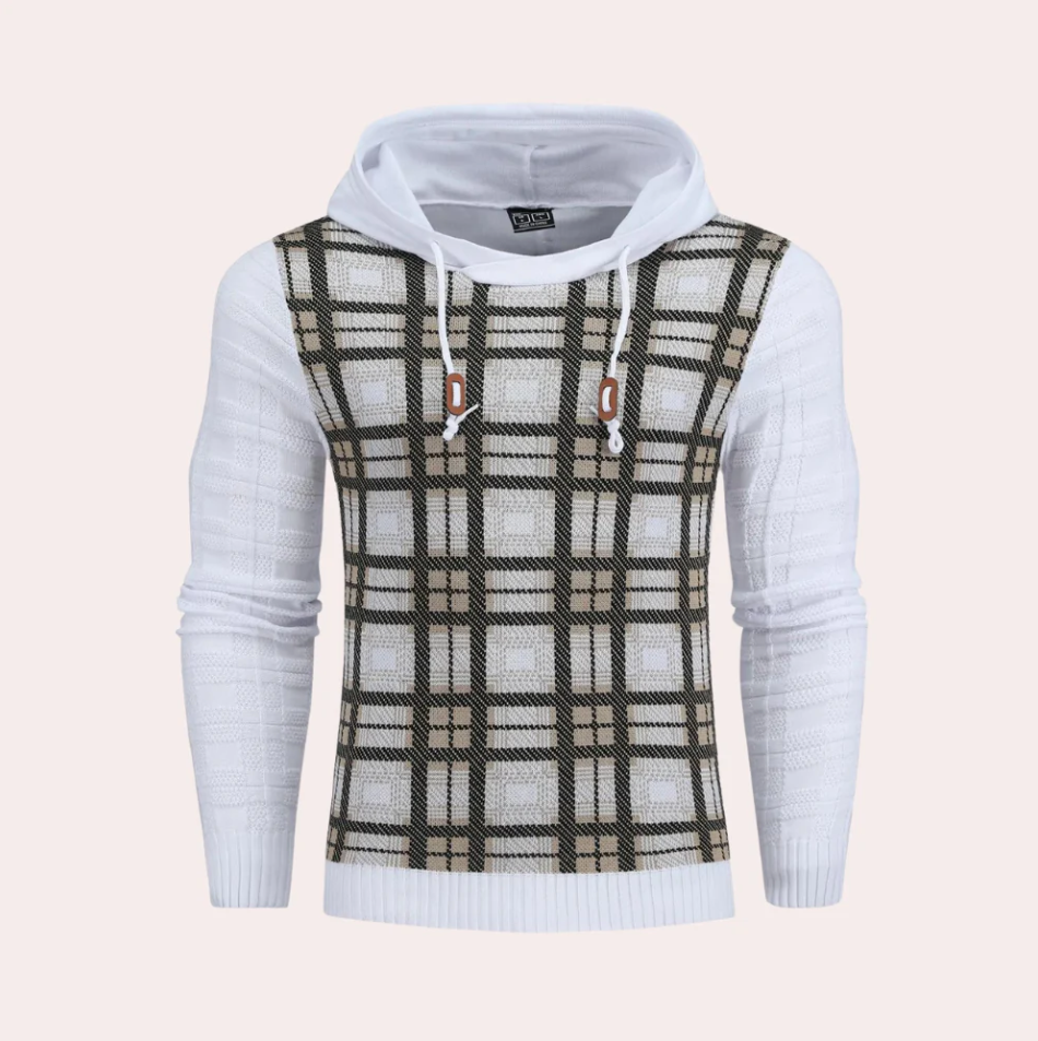 Emre - checked men's sweater with adjustable hood