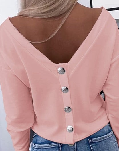 Harper long sleeve backless button down top