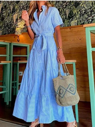 Madison - blue striped maxi dress