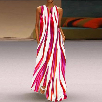 Katherine – stylish pink striped sleeveless maxi dress