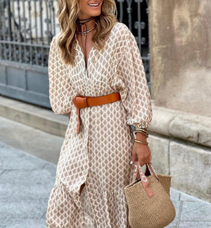 Emma - elegant long-sleeved midi dress with print