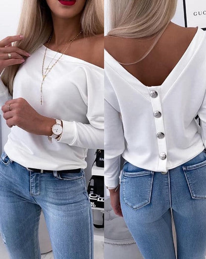 Harper long sleeve backless button down top