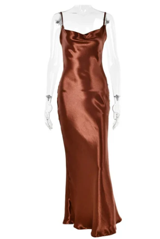 Zoe sexy backless satin maxi dress with spaghetti straps