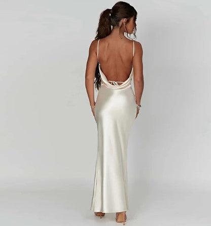 Harper - white satin maxi dress with spaghetti straps