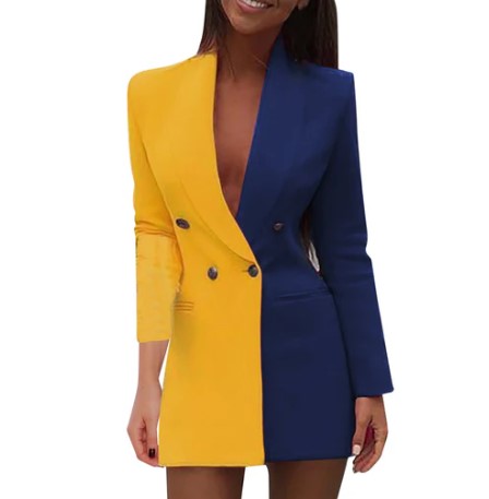 Emily - two tone colorblock double breasted blazer dress