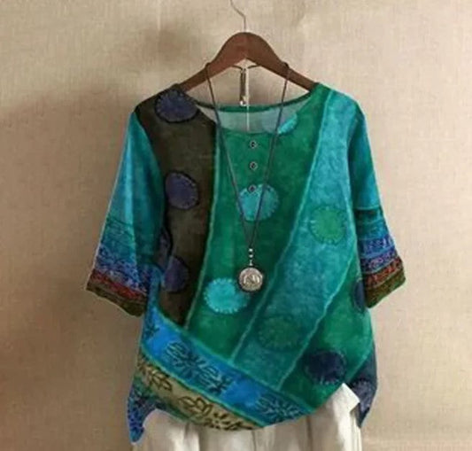 Emily - green patchwork shirt