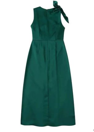 Victoria – ruffle maxi dress for women in green satin