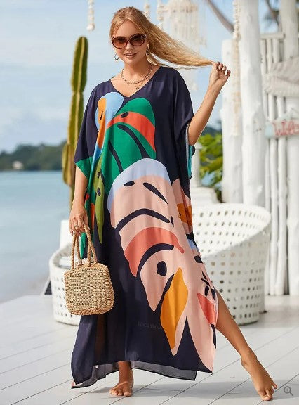 Evelyn - long boho dress with graphic rainbow print