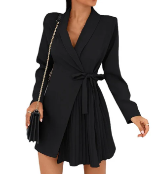 Aurora solid color v-neck lapel blazer dress