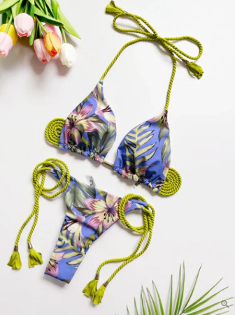 Addison - blue printed lightweight Brazilian rope bikini