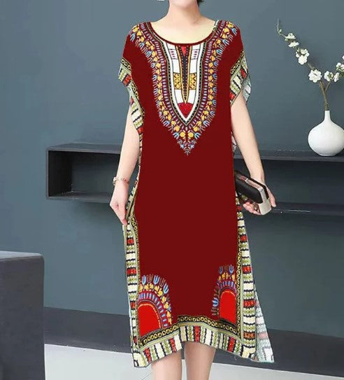 Abigail - o-neck vintage ethnic print long boho dress