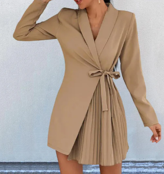 Aurora solid color v-neck lapel blazer dress