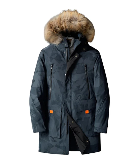 Insulated men's parka with faux fur hood