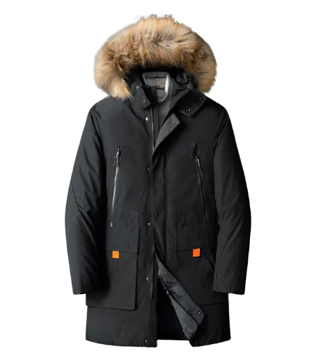 Insulated men's parka with faux fur hood