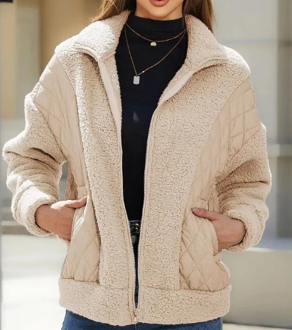 Women's zip-up Sherpa jacket with quilted details