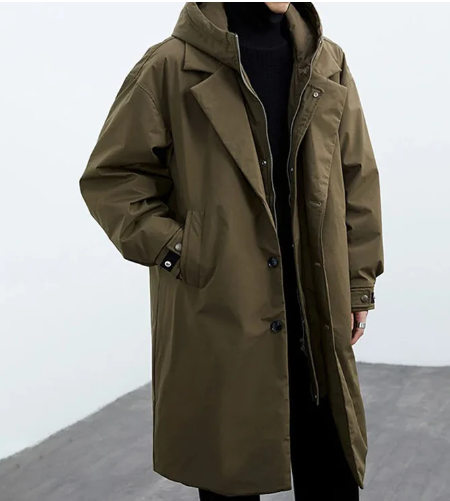 Plus size trench coat with hood for men