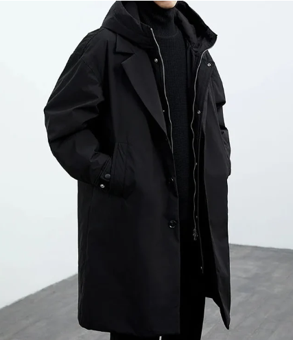 Plus size trench coat with hood for men