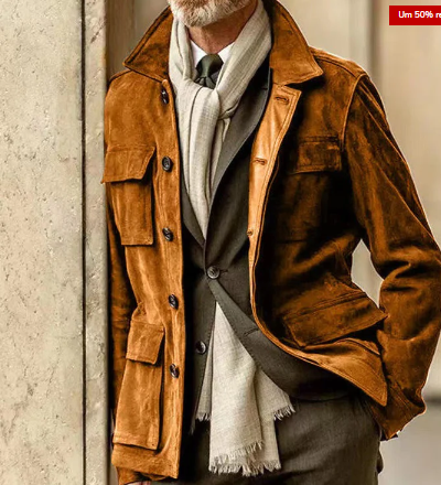 Classic suede men's jacket with button closure