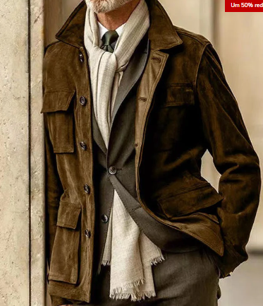 Classic suede men's jacket with button closure