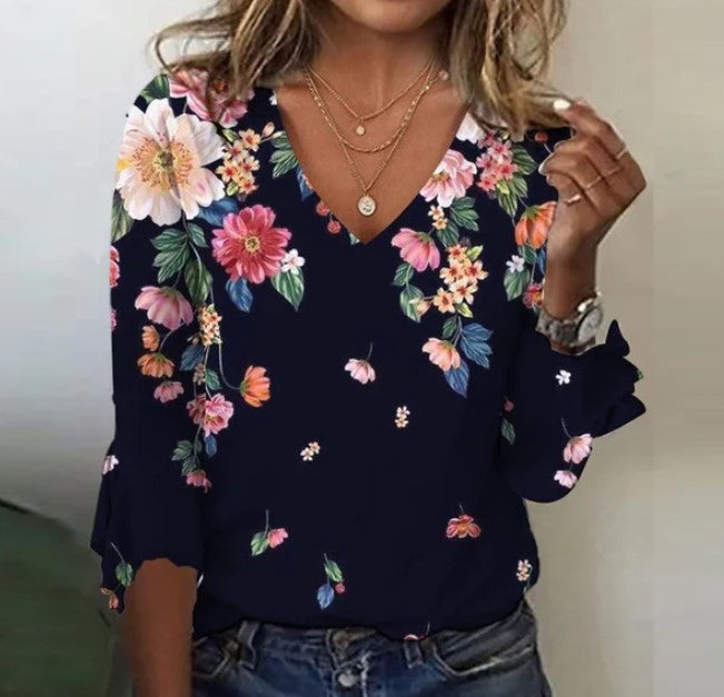 Camila - floral fresh 3/4 top