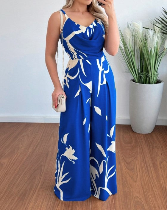 Elizabeth wide leg jumpsuit in tropical print