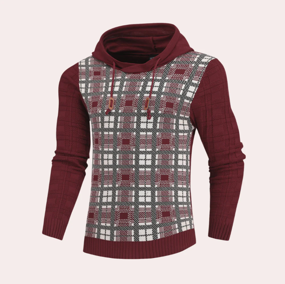 Emre - checked men's sweater with adjustable hood