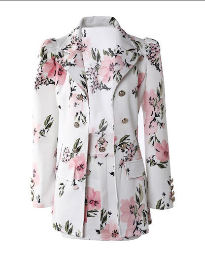 Abigail double breasted floral print blazer with puff sleeves