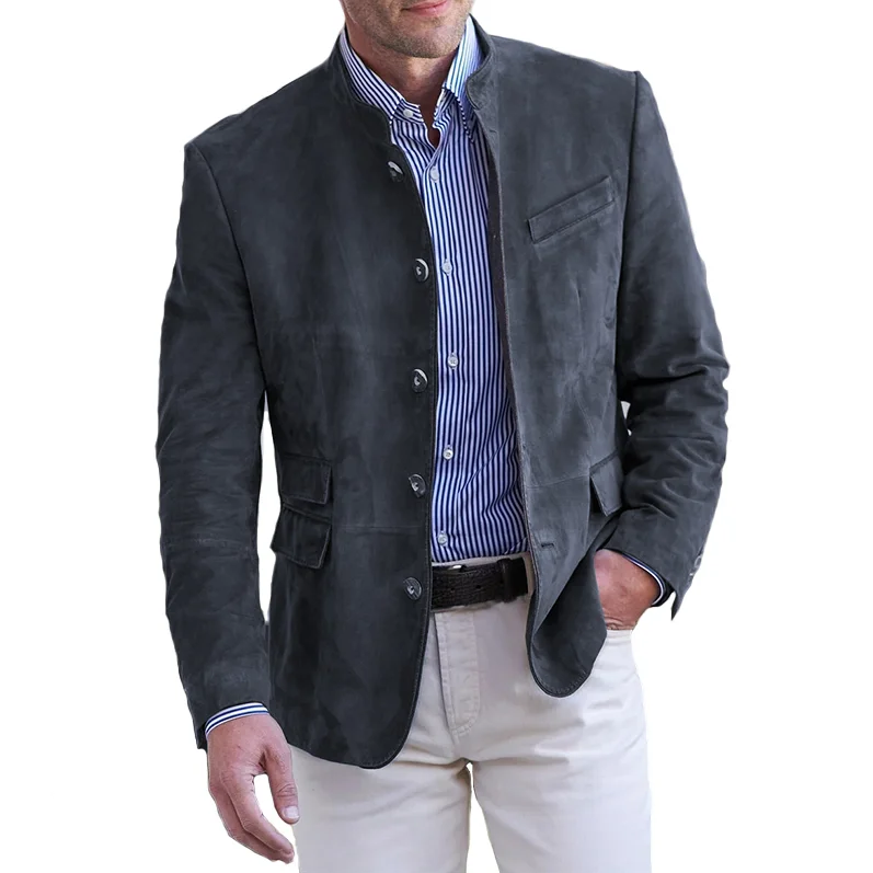 Roam - men's classic leather jacket with button closure