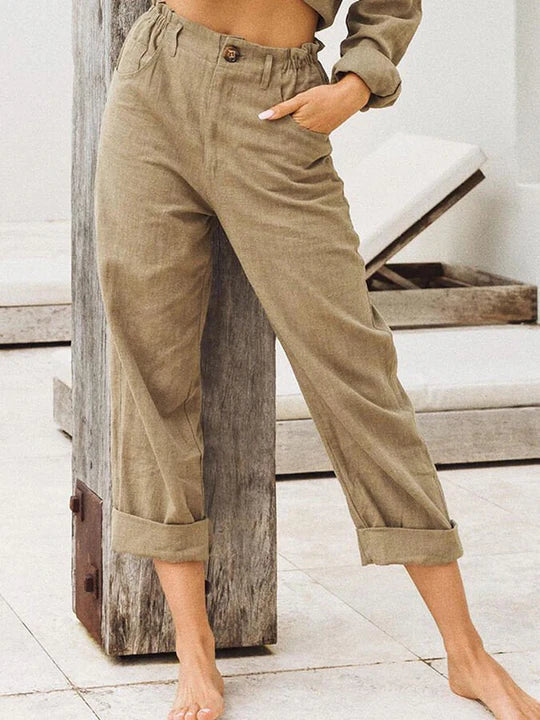 Stylish linen trousers with rolled hem - comfort & trend