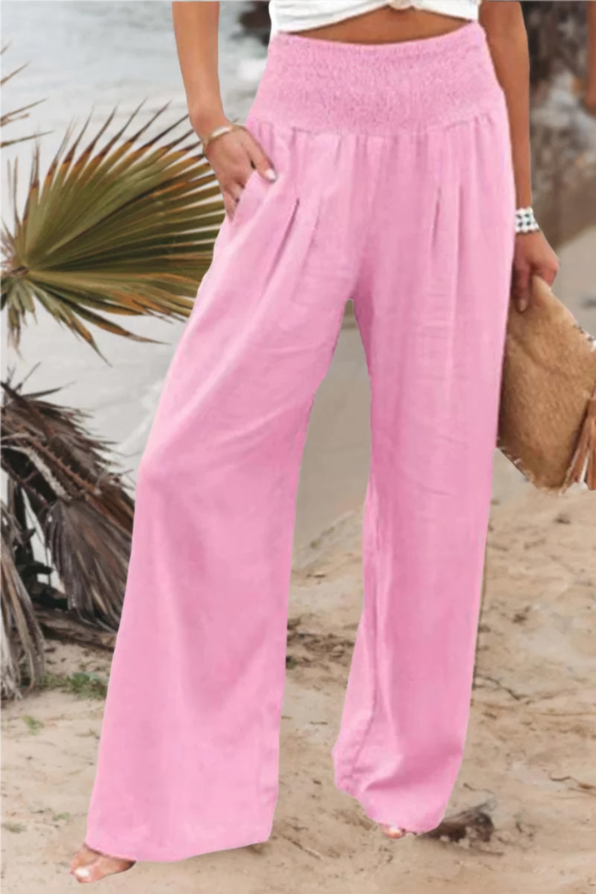 High-waisted palazzo pants in cotton and linen - Tyra