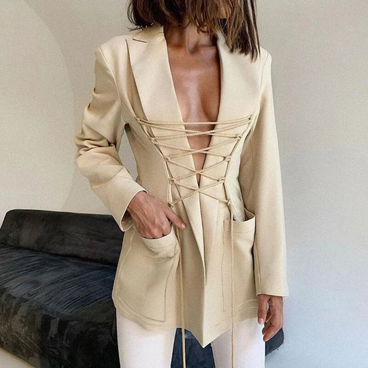 Tati - lace-up blazer, sleeve pockets, thin coat