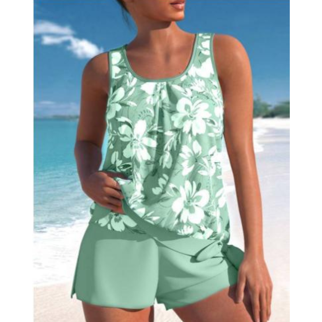 Adalina | two-tone floral print tankini set for women