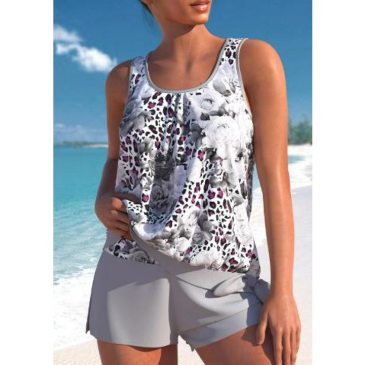 Adalina two-tone floral print tankini set for women