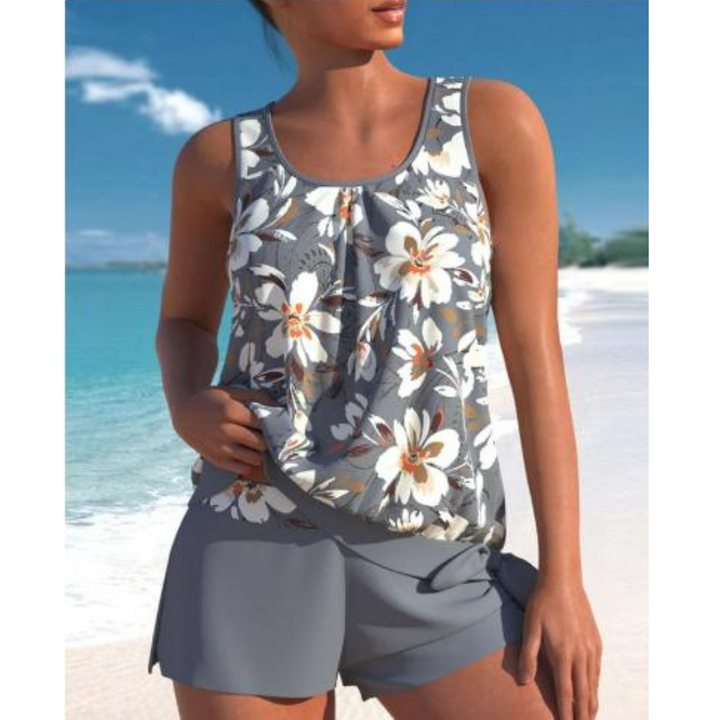 Adalina two-tone floral print tankini set for women