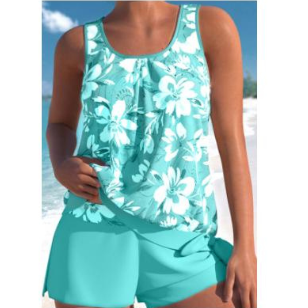 Adalina | two-tone floral print tankini set for women