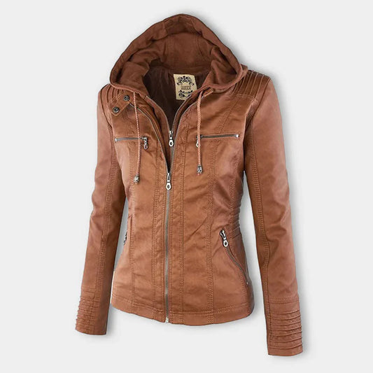 WOLFF - women's leather jacket with hood