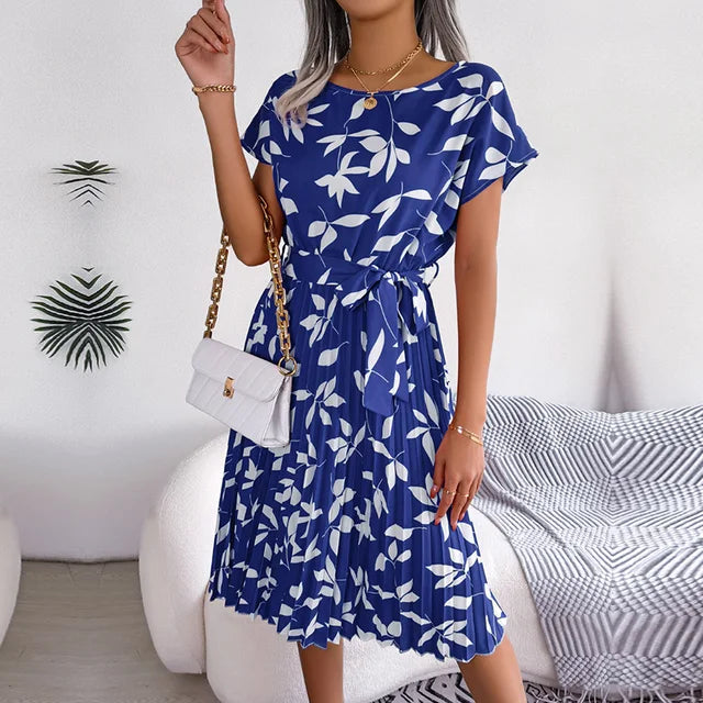 Clara – blue summer dress with floral pattern