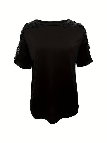 Emily – solid color crew neck t-shirt with lace seam