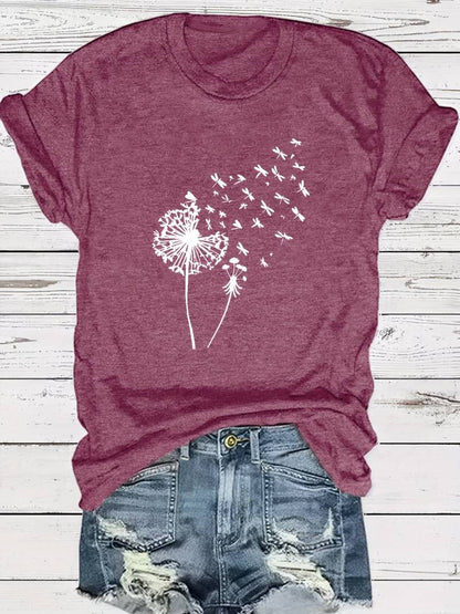 Zoe – t-shirt with dandelion print and crew neck