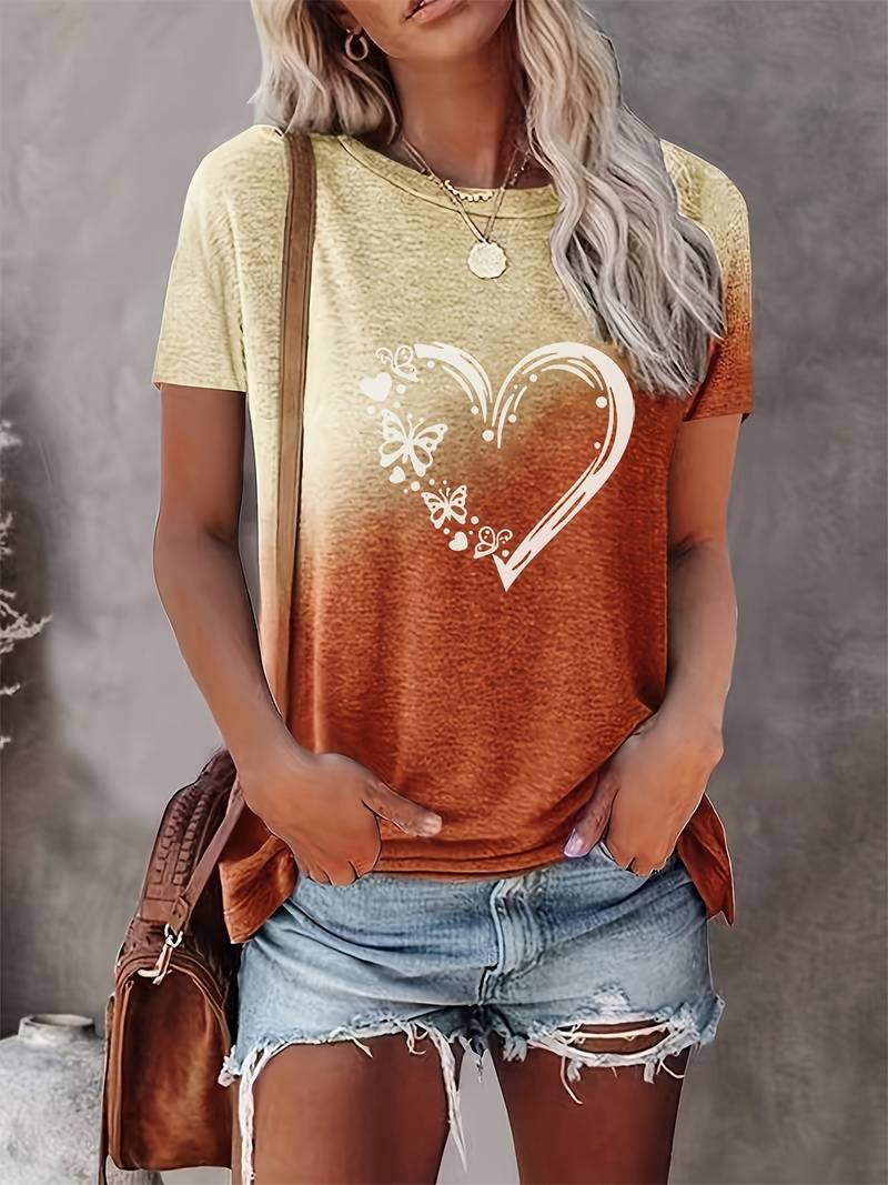 Ava – t-shirt with butterfly heart print and crew neck