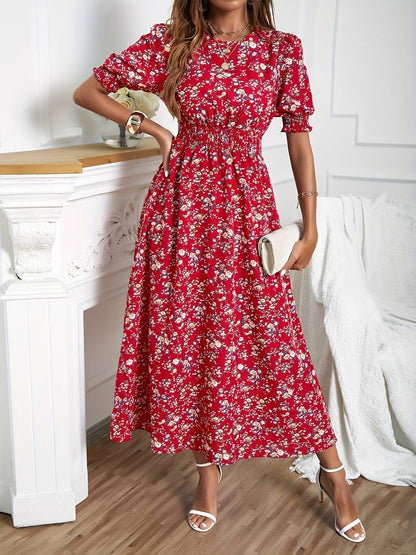 Amelia – dress with round neck and floral print for spring and summer