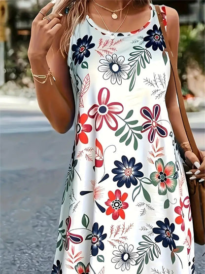 Isabella – tank top dress with floral print and round neck