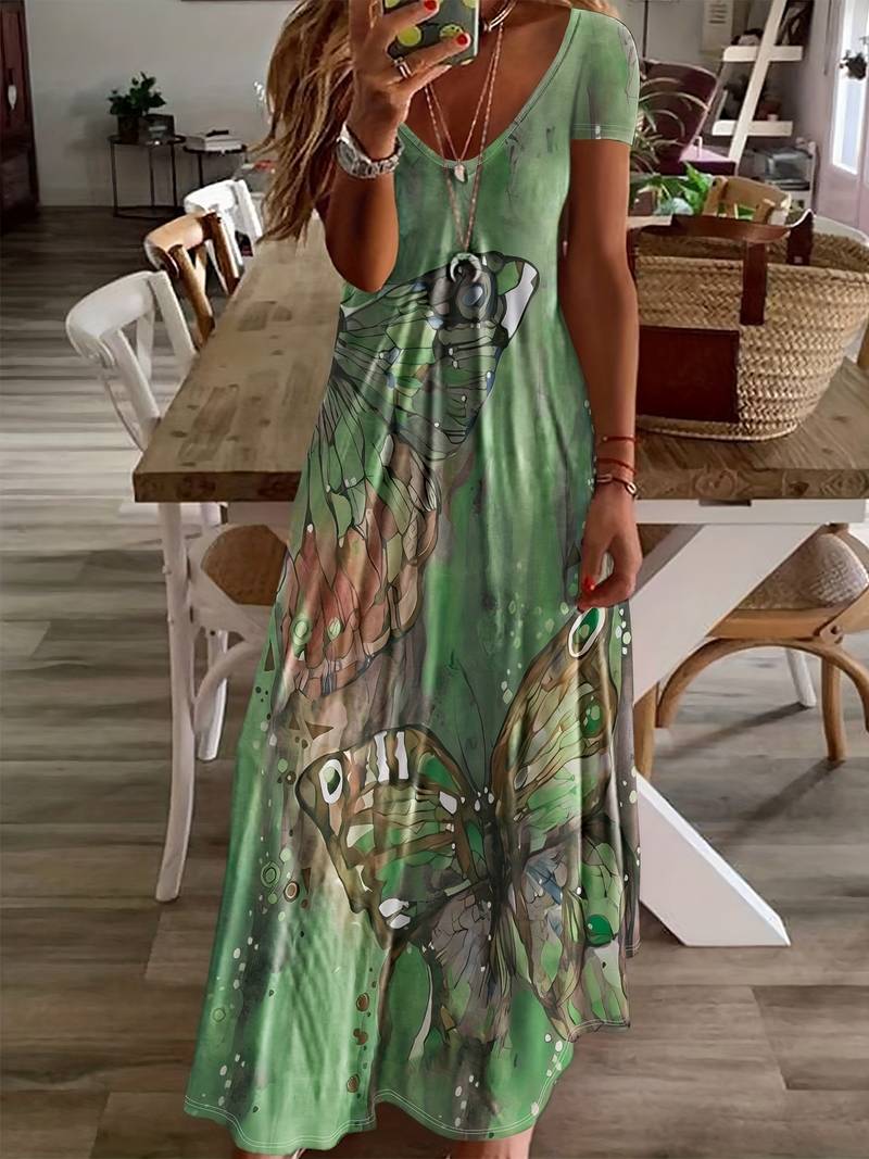 Grace - butterfly print v-neck dress for spring & summer